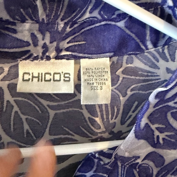 Chico's Sheer Purple Floral Button-Up Shirt - Picture 3 of 4